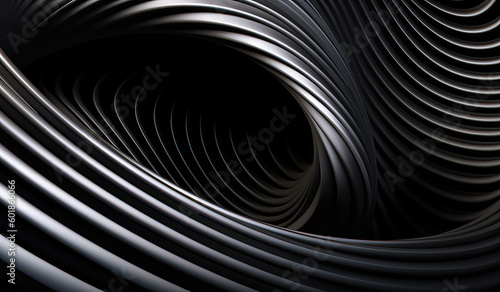 Abstract futuristic metal aluminum spiral twisted object on black background, Generatve AI
