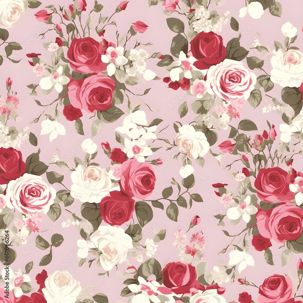 Seamless pattern with roses. Created with Generative AI technology. Seamless pattern with roses. Created with Generative AI technology.