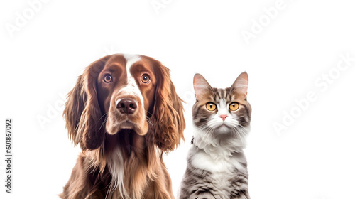 dogs & cat in front of white background