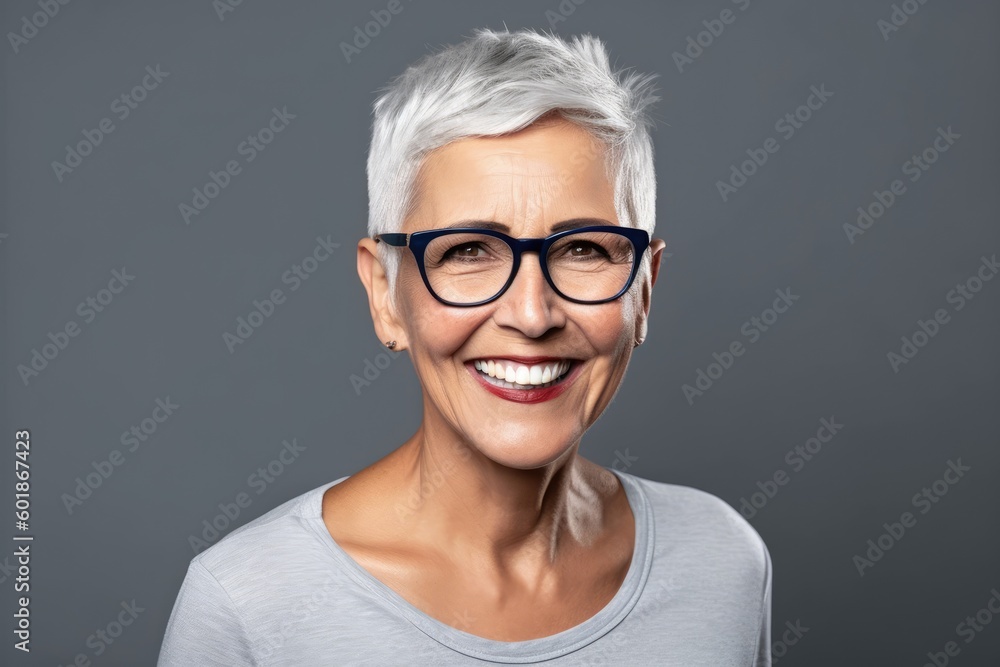 Smiling attractive mature woman looking at the camera. Generative AI