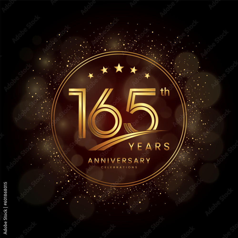 165th anniversary logo with gold double line style decorated with glitter and confetti Vector EPS 10