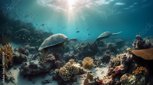 coral reef with turtle