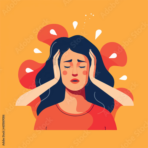 Woman has headache vector expression flat design