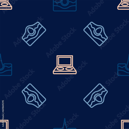 Set line Human hair follicle, Acne and Eye shadow palette with brush on seamless pattern. Vector
