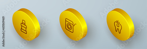 Set Isometric line Mouthwash, Dental floss and Broken tooth icon. Vector