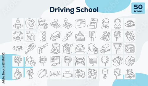 Driving school set of icons