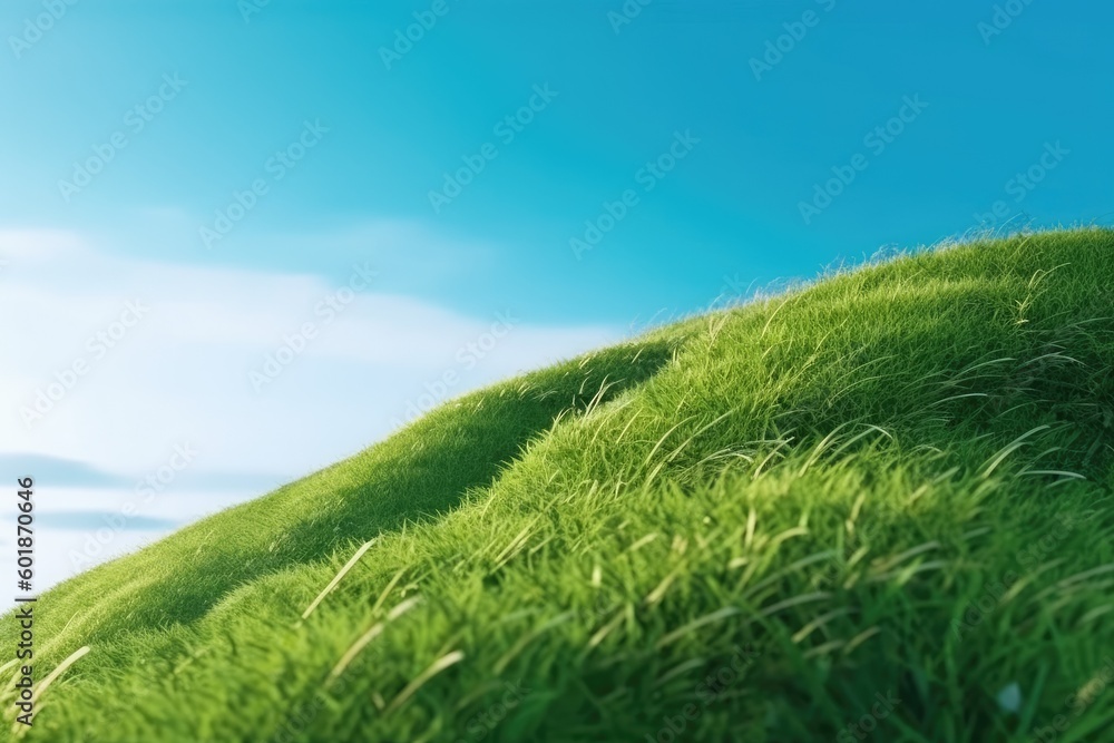 scenic grassy hill with a blue sky background Generative AI
