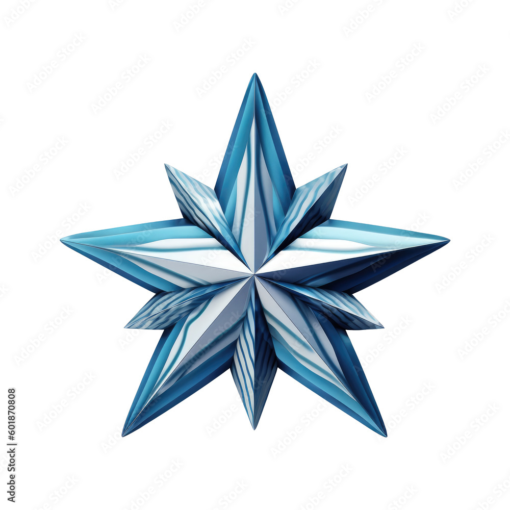 Fototapeta premium Abstract blue star isolated on white, transparent background, PNG, ai