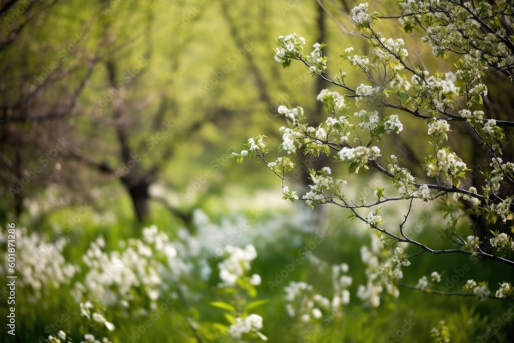flowering tree in a green meadow Generative AI flowering tree in a green meadow Generative AI