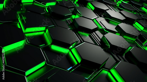 Abstract Hexagonal Neon Green And Black Background Futuristic Technology High Tech Wallpaper 