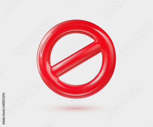 Empty prohibition or restriction red sign 3d vector cartoon design element. Forbidden icon on white background