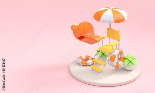 Isolated Lifeguard Stand. 3D Illustration