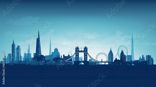 A city skyline with a ferris wheel in the foreground. Generative AI. Imaginary fantasy London skyline #601872637