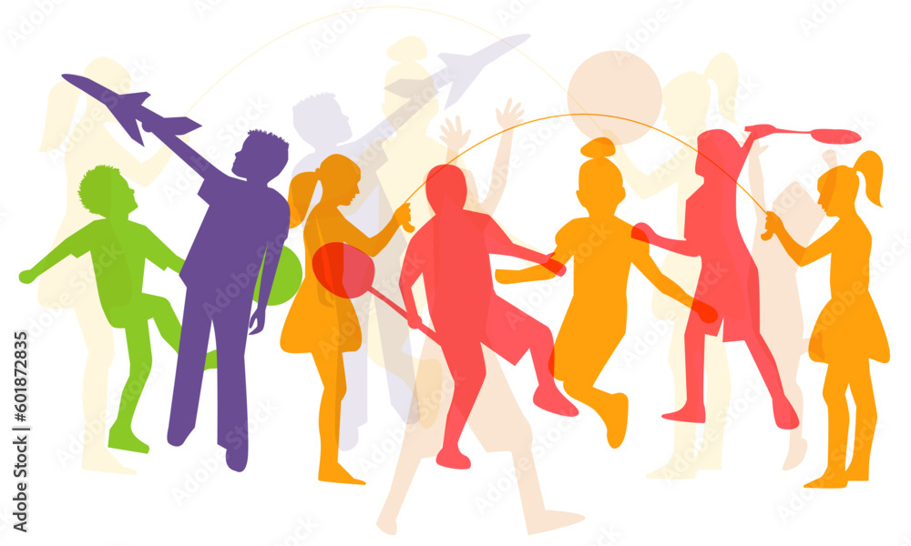 Colored silhouettes of children in motion.International Children's Day (Children's Day) Colored silhouettes of children in motion.International Children's Day (Children's Day)