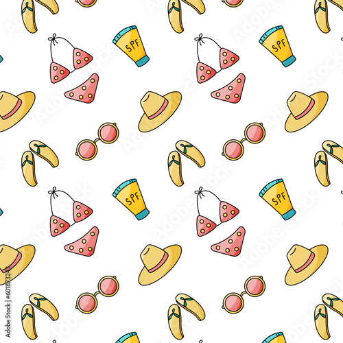 summer swimsuit hat glasses slippers sun protective cream spf pattern