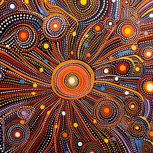 An illustration based on aboriginal style of dot painting. AI Generative Art.