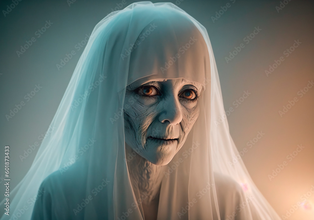 Ghost in the dark room. halloween concept. Generative AI Ghost in the dark room. halloween concept. Generative AI