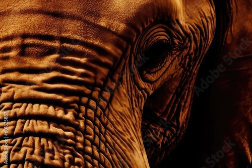 an elephants face and trunk in close-up view Generative AI