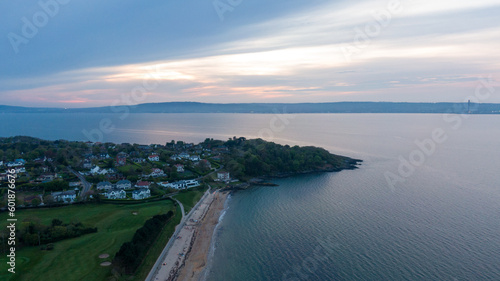 Aerial view on coast of sea at sunset in Helens Bay, Northern Ireland, UK.  © Maciej