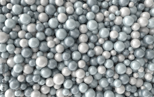 Abstract 3d rendering geometric background with white and grey pearl spheres, beads © Meranna