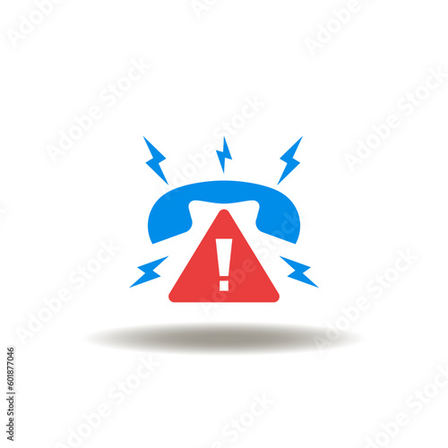 Vector illustration of phone calling with handset and attention sign. Icon of voice phishing. Symbol of vishing.
