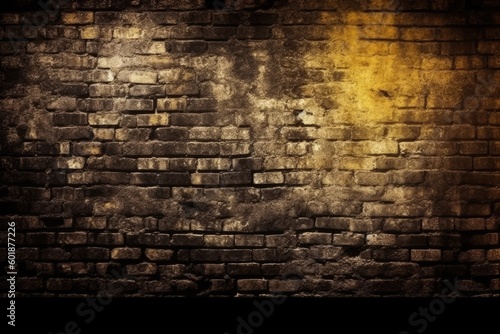 yellow light shining on a brick wall Generative AI