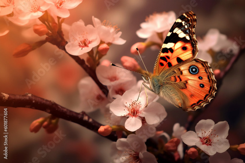 Delicate Painted Lady butterfly sipping nectar from a blossom made with generative ai © The Art Wave