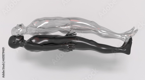 Foto Surreal conceptual 3D illustration of astral projection, a human and a soul