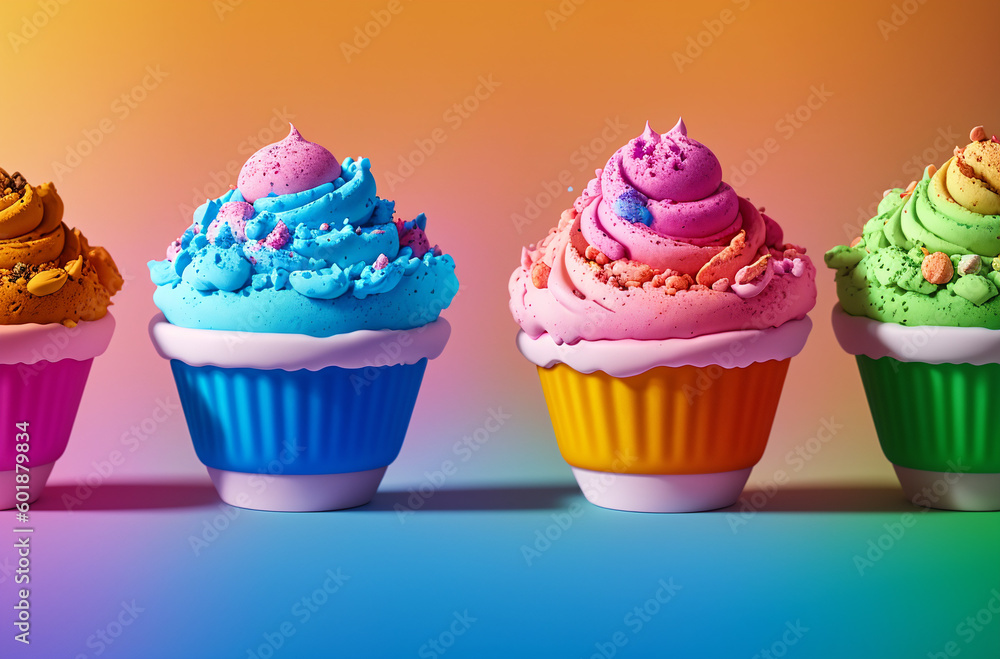 colorful ice cream on a bright background. Generative AI. colorful ice cream on a bright background. Generative AI.
