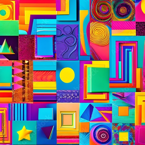 140 Abstract Shapes: A creative and artistic background featuring abstract shapes in bold and vibrant colors that create a unique and modern look4, Generative AI photo