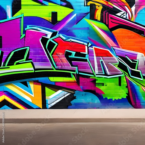 154 Graffiti: A vibrant and edgy background featuring graffiti art in bold and bright colors that create a urban and street vibe5, Generative AI