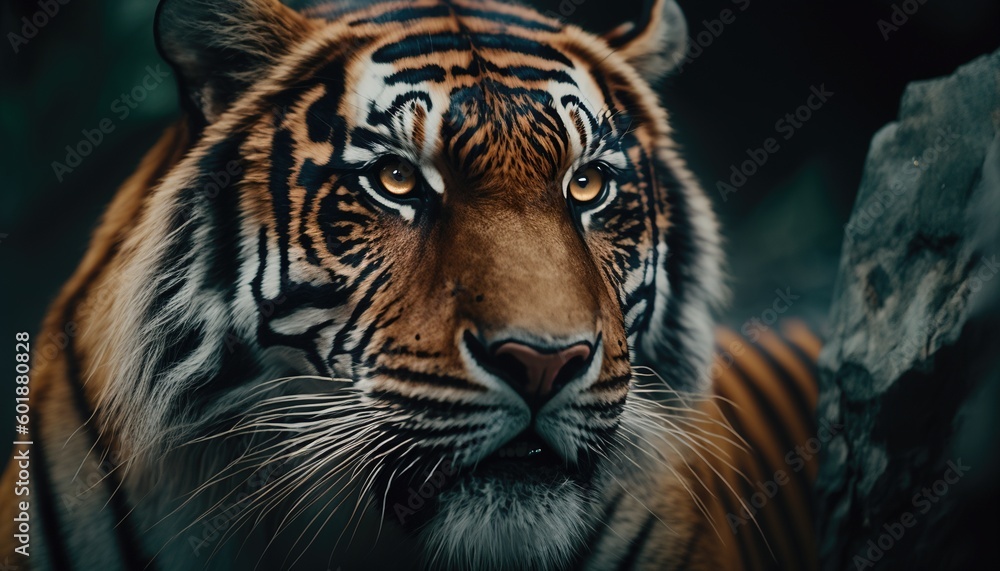 Fototapeta premium tiger in the night, generative ai