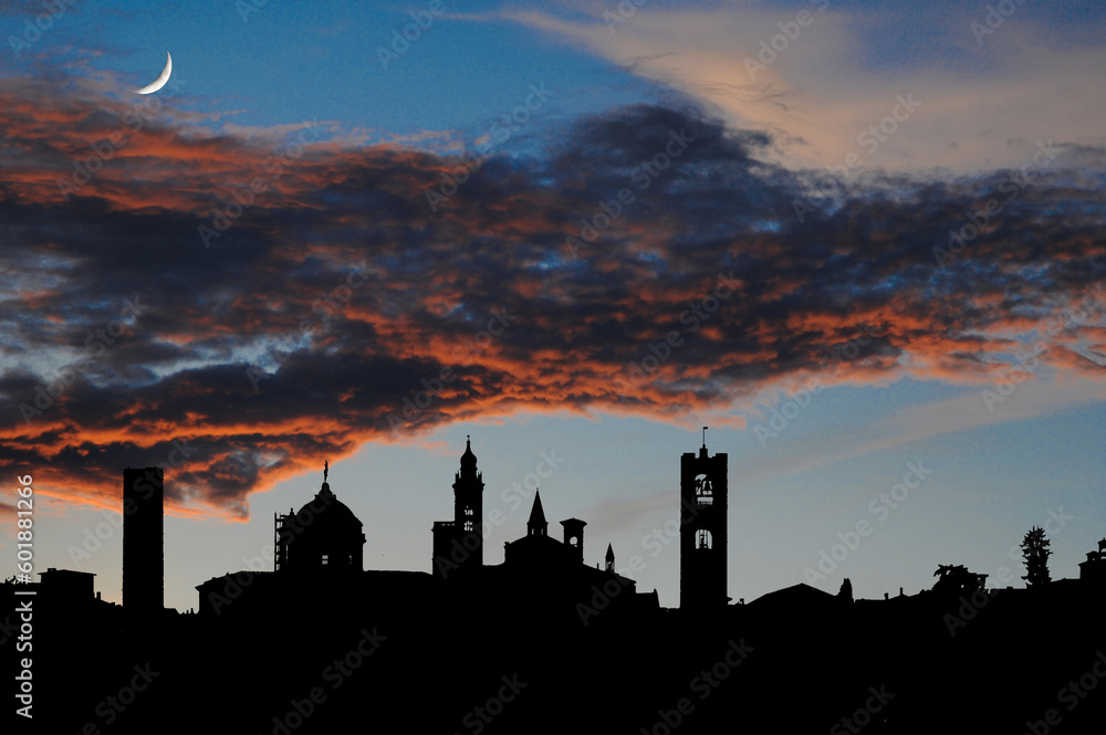 Bergamo Alta skyline at sunset