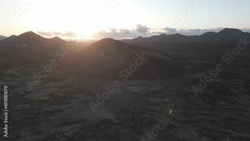 Aerial shot of Volcano El Cuervo at sunset, Timanfaya National Park, Tinajo, Las Palmas, Lanzarote photo