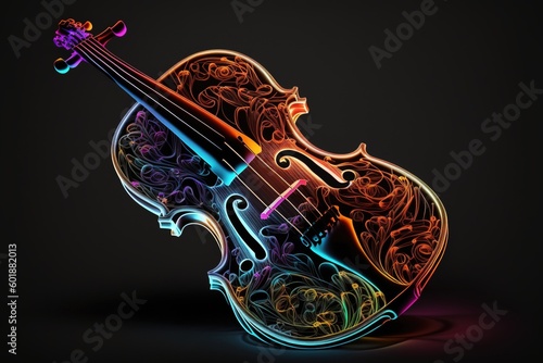 beautiful image of a colorful neon violin  generative ai