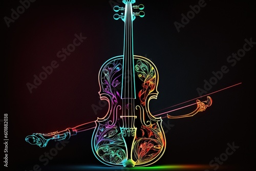 beautiful image of a colorful neon violin, generative ai