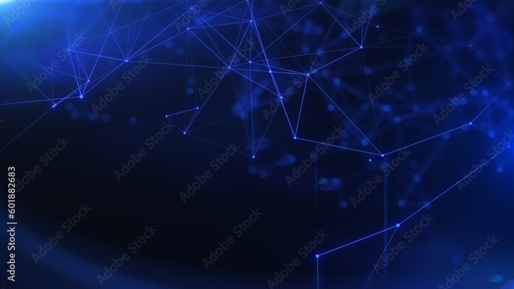 Abstract technology network flowing illustration background. Global business data network. Plexus triangle and lines, dot dynamic moving structure platform.