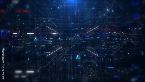 Technology digital futuristic cyberspace data network structure concept background. Blue future scifi transmission line front perspective view background.