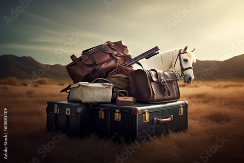 Foto Horseback explorers of the American West lose suitcases and leave luggage behind