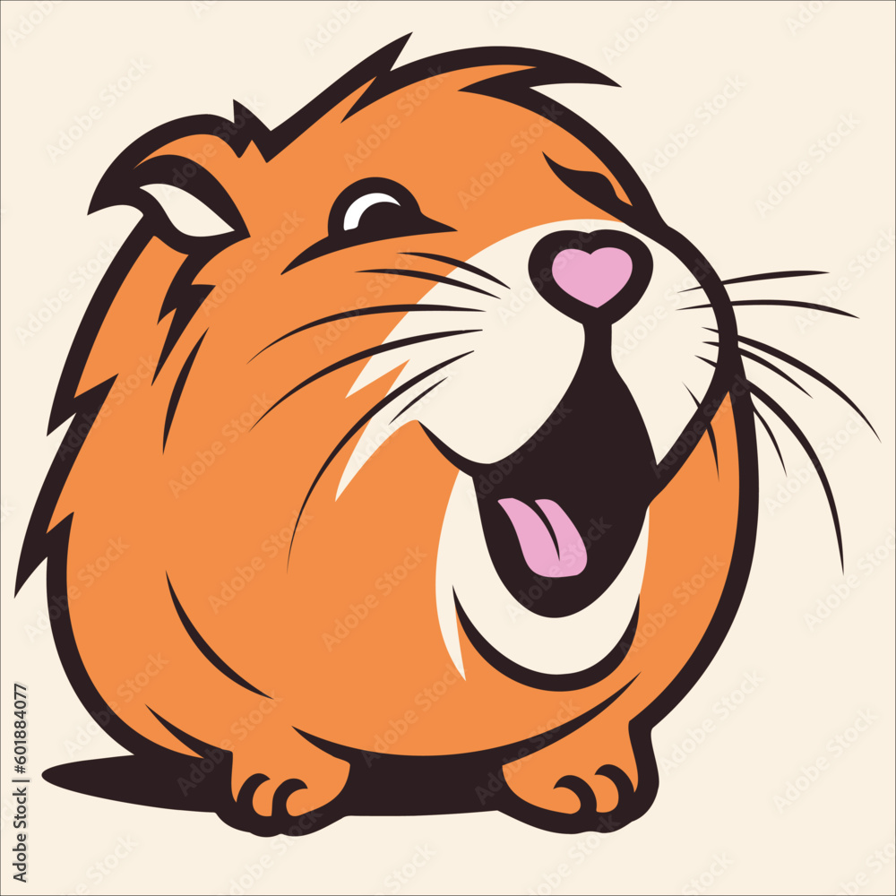 Cheerful cartoon guinea pig with cute pink heart-shaped nose Cheerful cartoon guinea pig with cute pink heart-shaped nose