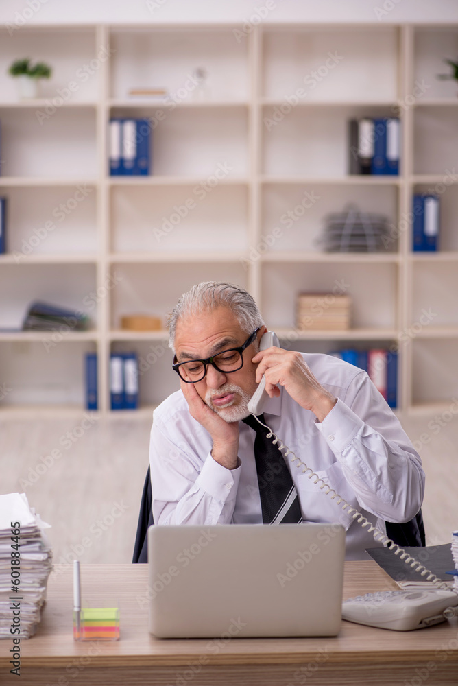 Old male employee working in the office Old male employee working in the office