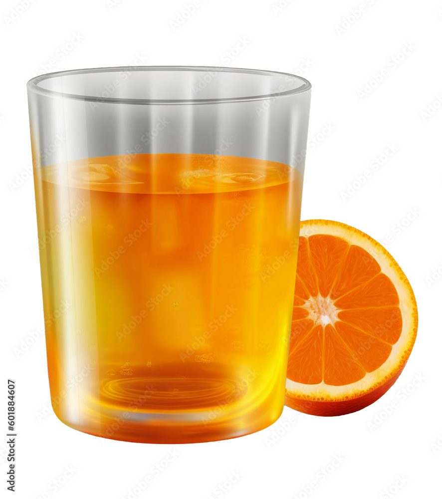 Orange juice cup in transparent background. Generative AI.