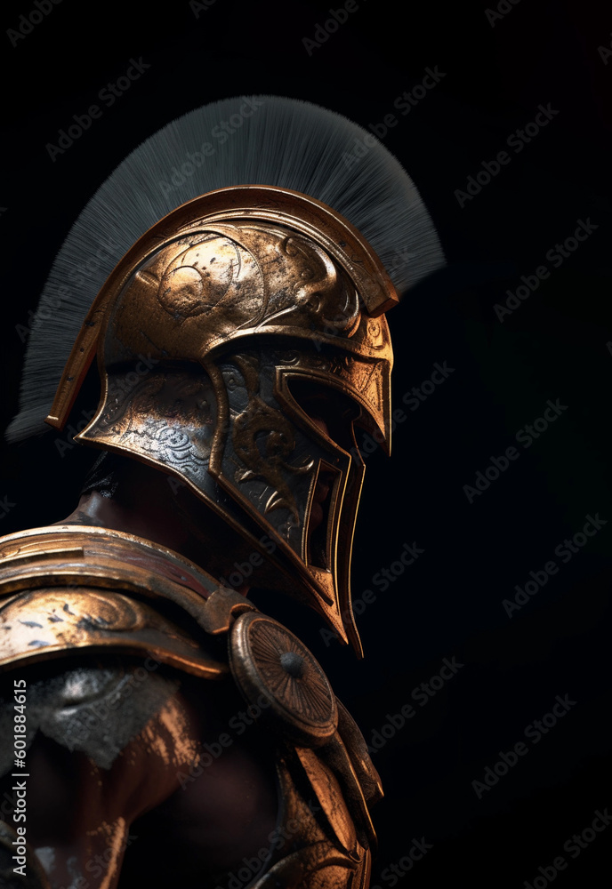 Roman legionary. Spartan warrior in armor isolated on black. Portrait of a warrior in the armor of a roman legionnaire isolated on a black background created with Generative AI Roman legionary. Spartan warrior in armor isolated on black. Portrait of a warrior in the armor of a roman legionnaire isolated on a black background created with Generative AI