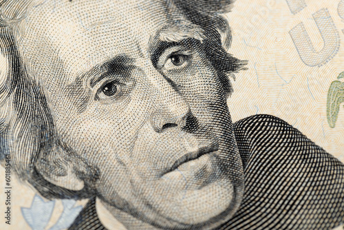 portrait of the president on American twenty dollar bills photo