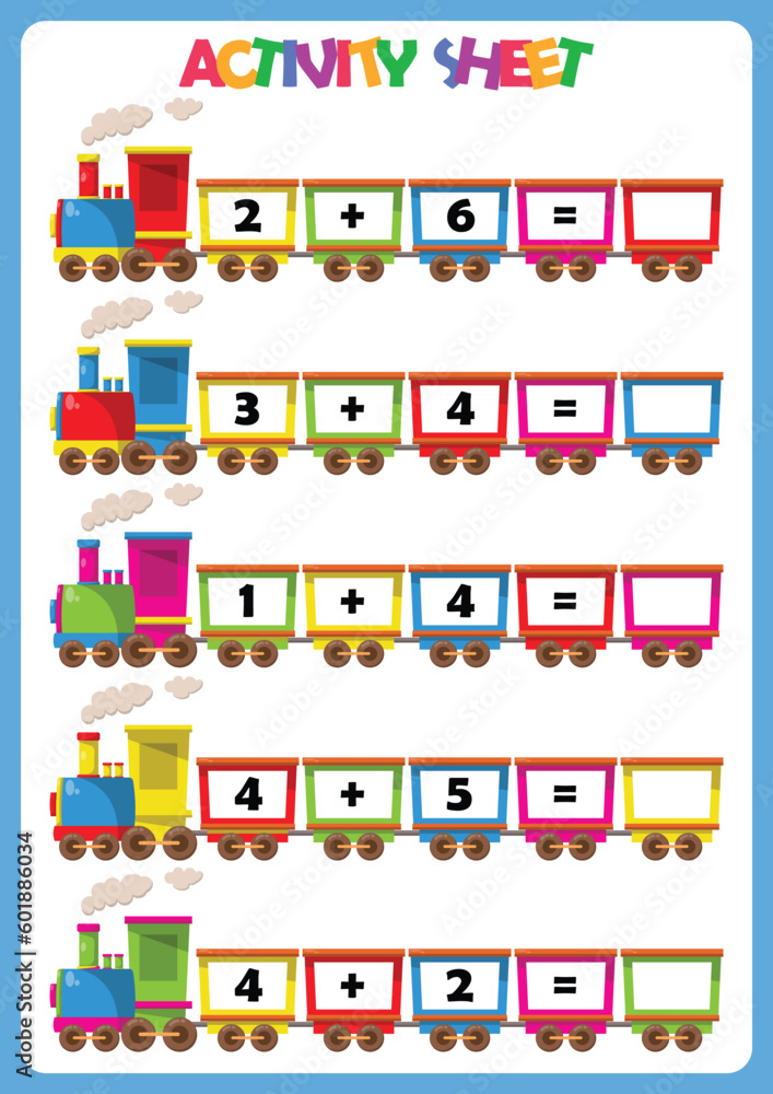 Activity sheet math. vector illustration. Activity sheet math. vector illustration.