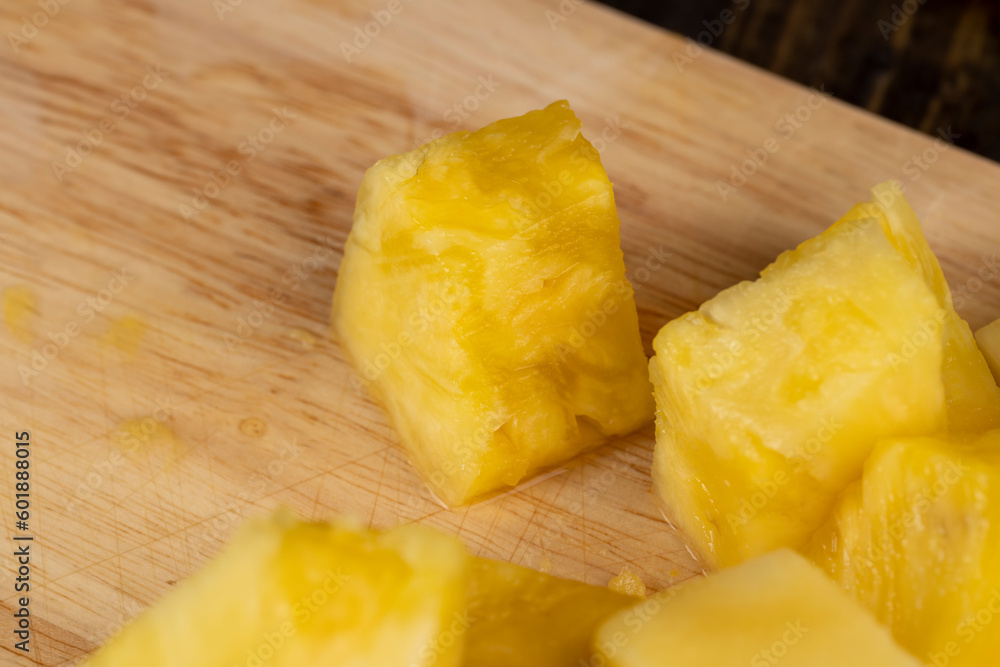 Sliced delicious ripe pineapple yellow, close up Sliced delicious ripe pineapple yellow, close up