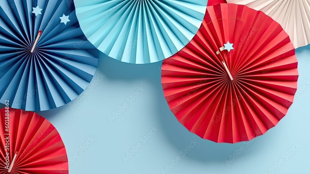 Celebration Background Template with American Flag 
Colors. Paper Banner Mockup. Generative Art