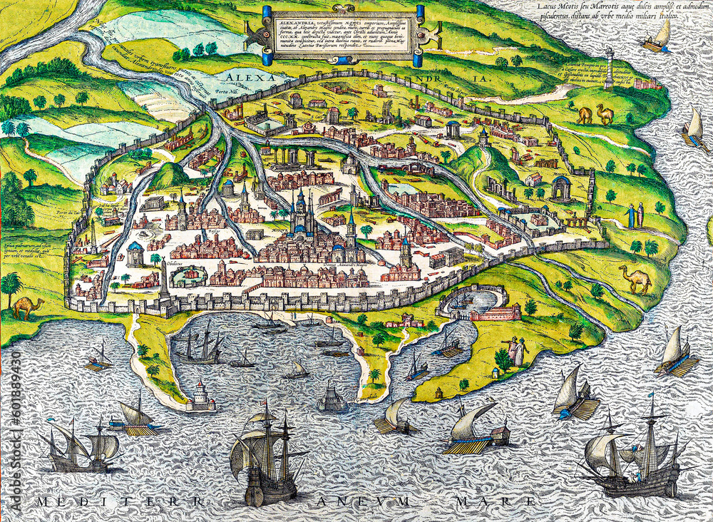 Fototapeta premium Map of Alexandria (1575) by Georg Braun.