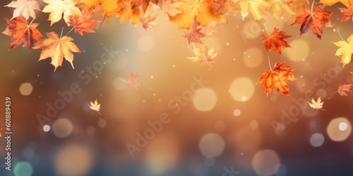 Beautiful seasonal abstract autumn background with copyspace and falling leaves. Generative AI.
