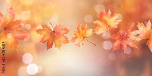 Beautiful seasonal abstract autumn background with copyspace and falling leaves. Generative AI. © Pro Hi-Res